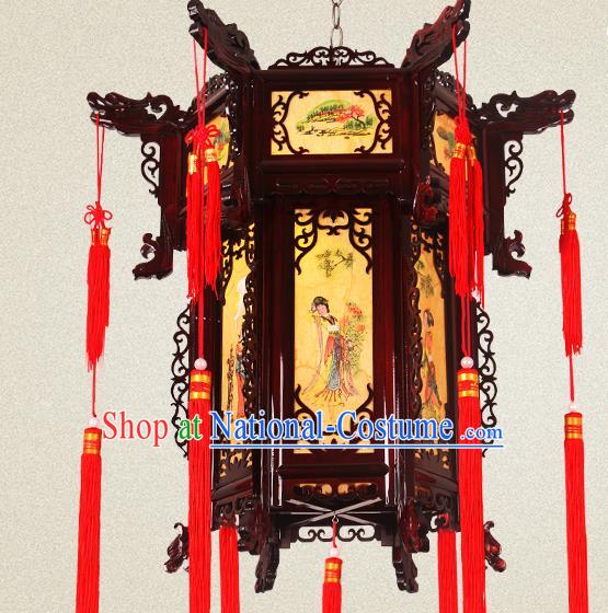 Traditional Chinese Painted Palace Lanterns Wood Hanging Lantern Ancient Ceiling Lamp