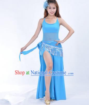 Traditional Indian National Belly Dance Blue Dress India Oriental Dance Costume for Women