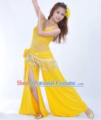 Traditional Indian National Belly Dance Yellow Dress India Oriental Dance Costume for Women