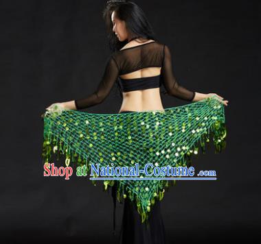 Indian Belly Dance Light Green Sequin Waist Scarf Waistband India Raks Sharki Belts for Women