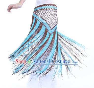 Indian Belly Dance Blue and Brown Tassel Waist Scarf Waistband India Raks Sharki Belts for Women