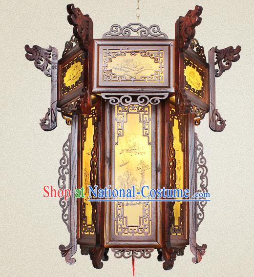 Traditional Chinese Dragon Head Palace Lanterns Handmade Wood Hanging Lantern Ancient Ceiling Lamp