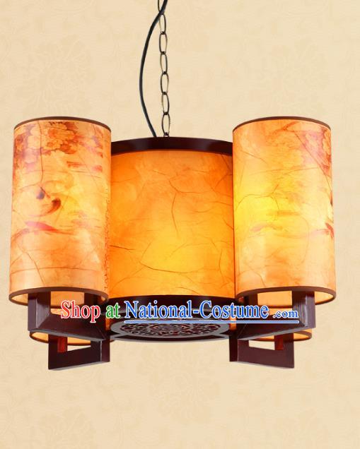 Traditional Chinese Painted Parchment Hanging Palace Lanterns Handmade Four-Lights Lantern Ancient Ceiling Lamp