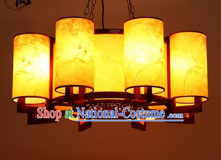 Traditional Chinese Painted Parchment Hanging Palace Lanterns Handmade Eight-Lights Lantern Ancient Ceiling Lamp