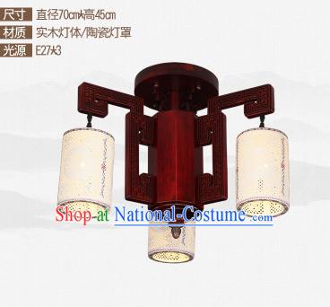 Traditional Chinese Three-lights Ceiling Palace Lanterns Handmade Ceramics Lantern Ancient Lamp