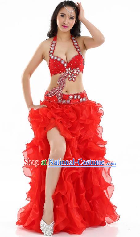 Indian National Belly Dance Red Dress India Bollywood Oriental Dance Costume for Women