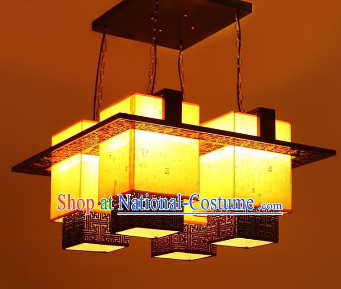 Traditional Chinese Four-Lights Hanging Palace Lanterns Handmade Wood Lantern Ancient Ceiling Lamp