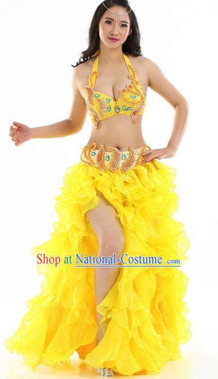 Indian National Belly Dance Yellow Sequenced Dress India Bollywood Oriental Dance Costume for Women