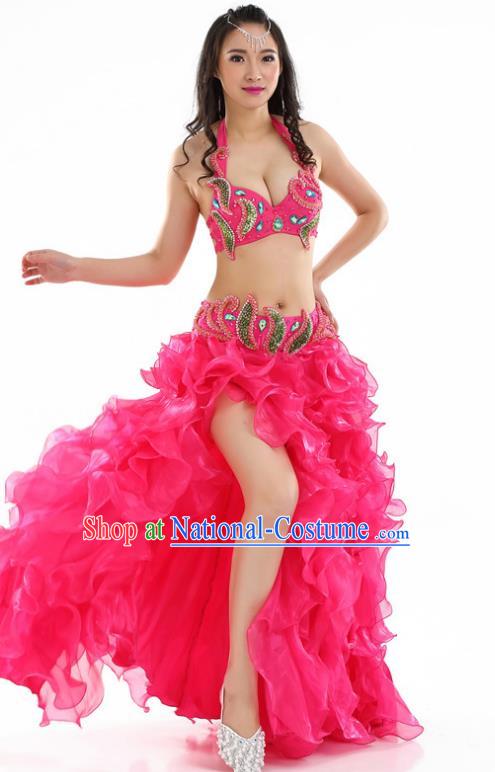 Indian National Belly Dance Rosy Sequenced Dress India Bollywood Oriental Dance Costume for Women