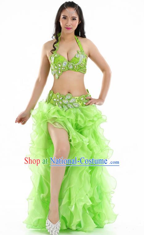 Indian National Belly Dance Light Green Sexy Dress India Bollywood Oriental Dance Costume for Women