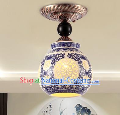 Traditional Chinese Ceiling Palace Lanterns Handmade Blue and White Porcelain Lantern Ancient Porch Lamp