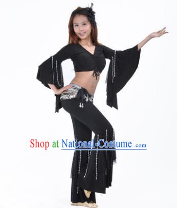 Indian National Belly Dance Mandarin Sleeve Clothing India Oriental Dance Black Costume for Women