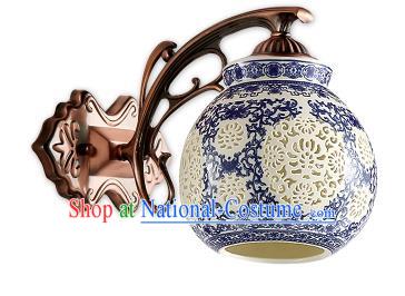 Traditional Chinese Palace Lanterns Handmade Blue Porcelain Wall Lantern Ancient Lamp