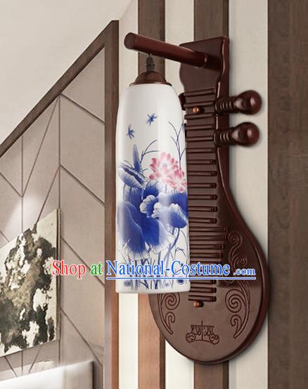 Traditional Chinese Palace Lanterns Handmade Printing Lotus Porcelain Wall Lantern Ancient Lamp