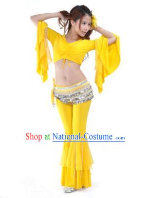 Indian National Belly Dance Mandarin Sleeve Clothing India Oriental Dance Yellow Costume for Women