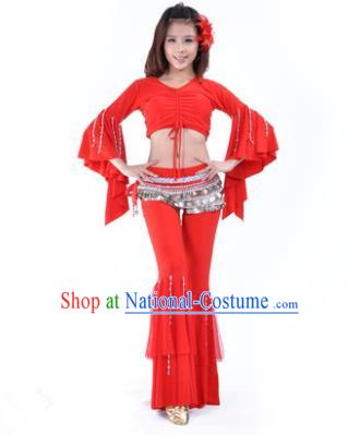 Indian National Belly Dance Mandarin Sleeve Clothing India Oriental Dance Red Costume for Women