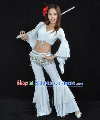 Indian National Belly Dance Mandarin Sleeve Clothing India Oriental Dance White Costume for Women