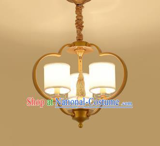 Traditional Chinese Gold-framed Ceiling Palace Lanterns Handmade Three-Lights Lantern Ancient Lamp