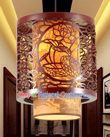 Traditional Chinese Palace Hanging Lanterns Handmade Wood Carving Lotus Lantern Ancient Ceiling Lamp