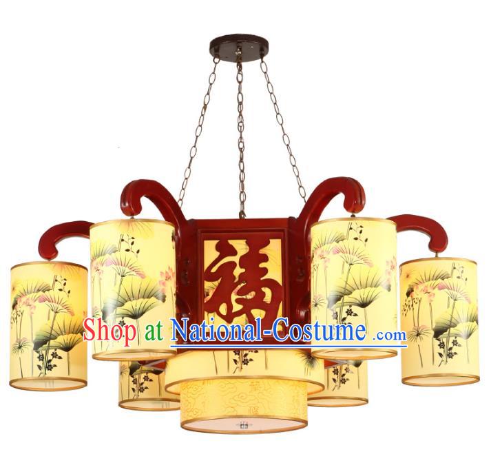 Traditional Chinese Palace Hanging Lanterns Handmade Painted Lotus Lantern Ancient Ceiling Lamp