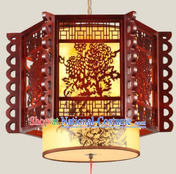 Traditional Chinese Wood Carving Chrysanthemum Palace Hanging Lanterns Handmade Lantern Ancient Ceiling Lamp