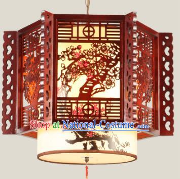 Traditional Chinese Wood Carving Plum Blossom Palace Hanging Lanterns Handmade Lantern Ancient Ceiling Lamp