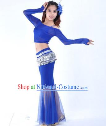 Indian National Belly Dance Royalblue Uniform Bollywood Oriental Dance Costume for Women