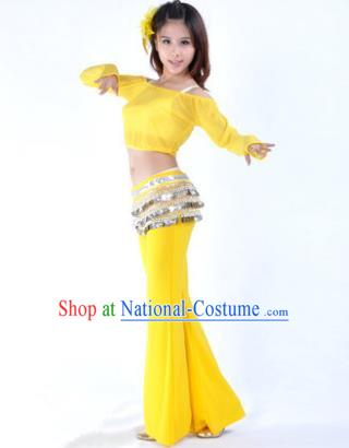 Indian National Belly Dance Yellow Uniform Bollywood Oriental Dance Costume for Women