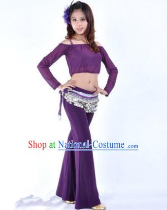 Indian National Belly Dance Purple Uniform Bollywood Oriental Dance Costume for Women