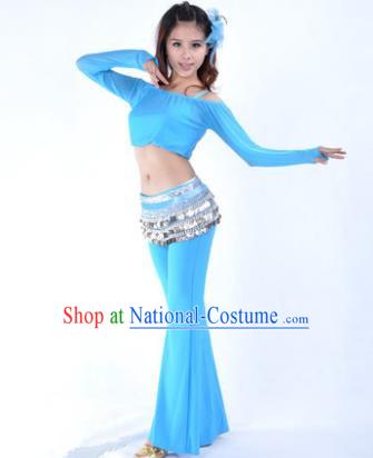 Indian National Belly Dance Blue Uniform Bollywood Oriental Dance Costume for Women