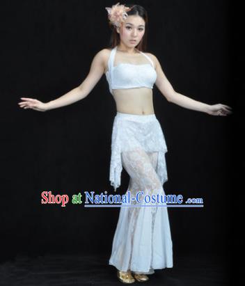 Indian National Belly Dance White Lace Suits Bollywood Oriental Dance Costume for Women