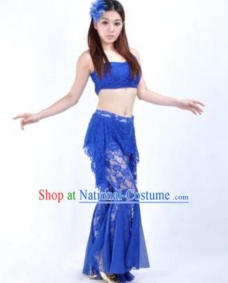 Indian National Belly Dance Royalblue Lace Suits Bollywood Oriental Dance Costume for Women