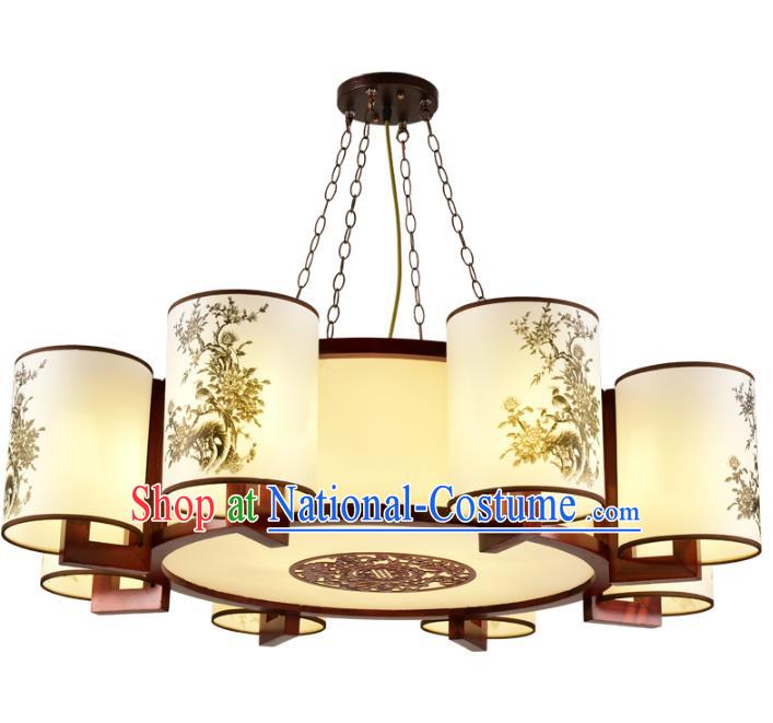 Traditional Chinese Painted Hanging Palace Lanterns Handmade Eight-Lights Lantern Ancient Ceiling Lamp