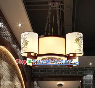 Traditional Chinese Painted Hanging Palace Lanterns Handmade Four-Lights Lantern Ancient Ceiling Lamp