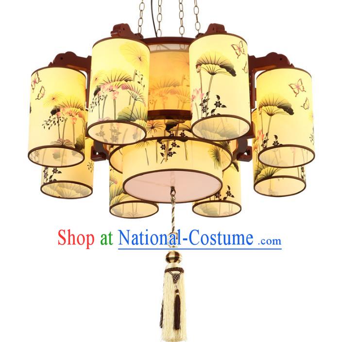 Traditional Chinese Painting Lotus Palace Lanterns Handmade Eight-Lights Lantern Ancient Ceiling Lamp