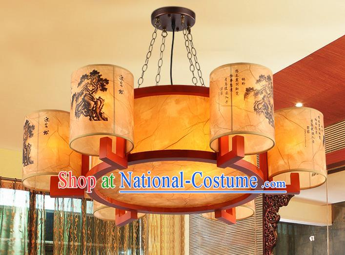 Traditional Chinese Ceiling Palace Lanterns Handmade Six-Lights Lantern Ancient Hanging Lamp