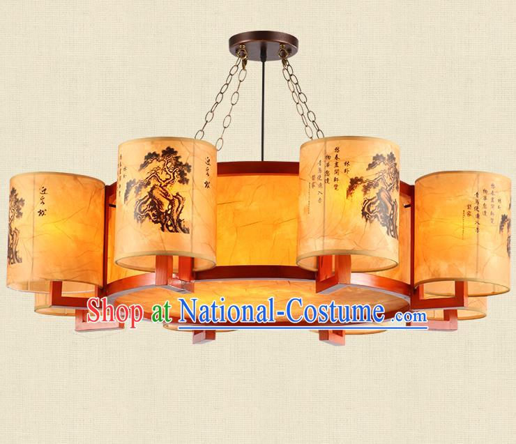 Traditional Chinese Ceiling Palace Lanterns Handmade Eight-Lights Lantern Ancient Hanging Lamp