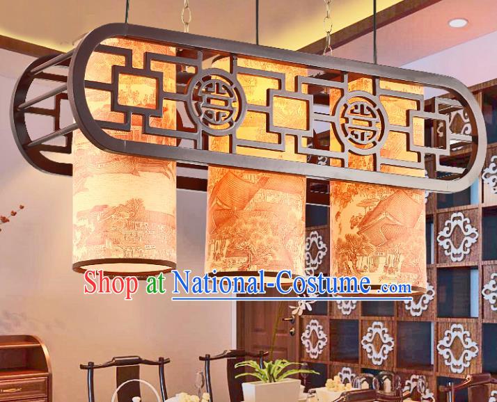 Traditional Chinese Three-Lights Ceiling Palace Lanterns Handmade Wood Hanging Lantern Ancient Lamp