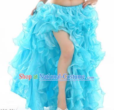 Traditional Indian National Belly Dance Blue Bubble Split Skirt India Bollywood Oriental Dance Costume for Women