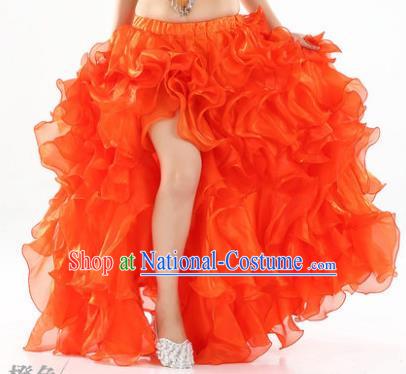 Traditional Indian National Belly Dance Orange Bubble Split Skirt India Bollywood Oriental Dance Costume for Women