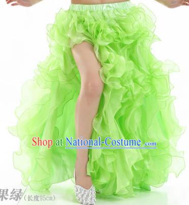 Traditional Indian National Belly Dance Light Green Bubble Split Skirt India Bollywood Oriental Dance Costume for Women