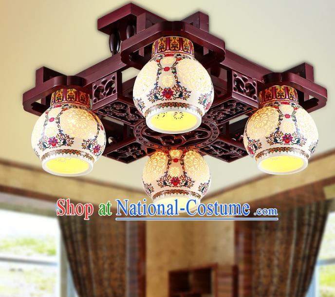 Traditional Chinese Porcelain Ceiling Palace Lanterns Handmade Four-Lights Lantern Ancient Lamp