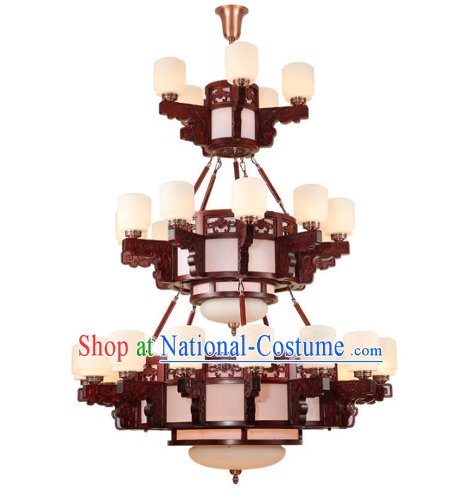 Traditional Chinese Three-layers Ceiling Palace Lanterns Handmade Wood Carving Lantern Ancient Lamp