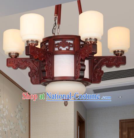 Traditional Chinese Six-lights Ceiling Palace Lanterns Handmade Wood Carving Lantern Ancient Lamp