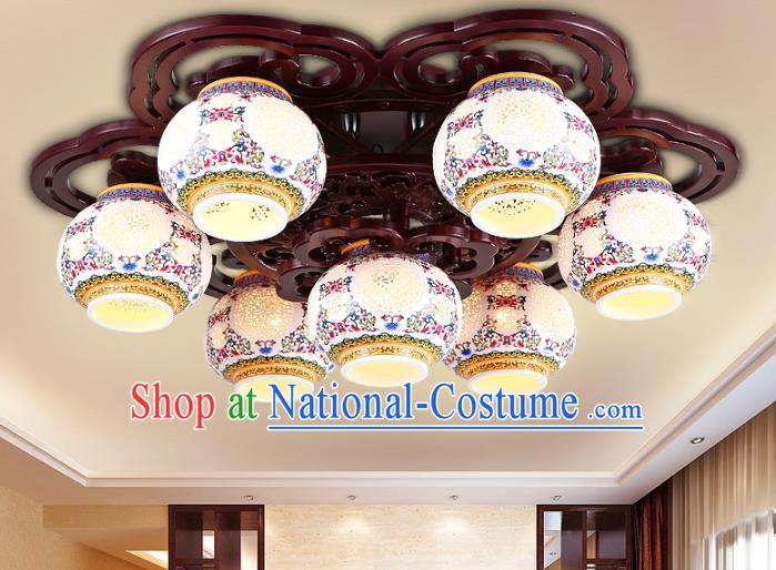 Traditional Chinese Porcelain Ceiling Palace Lanterns Handmade Seven-Lights Lantern Ancient Lamp