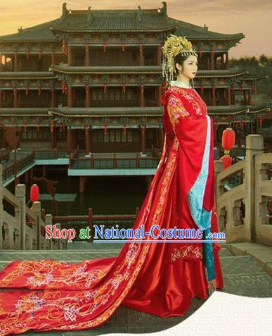 Chinese Han Dynasty Bride Embroidered Wedding Costume Ancient Palace Princess Dress for Women