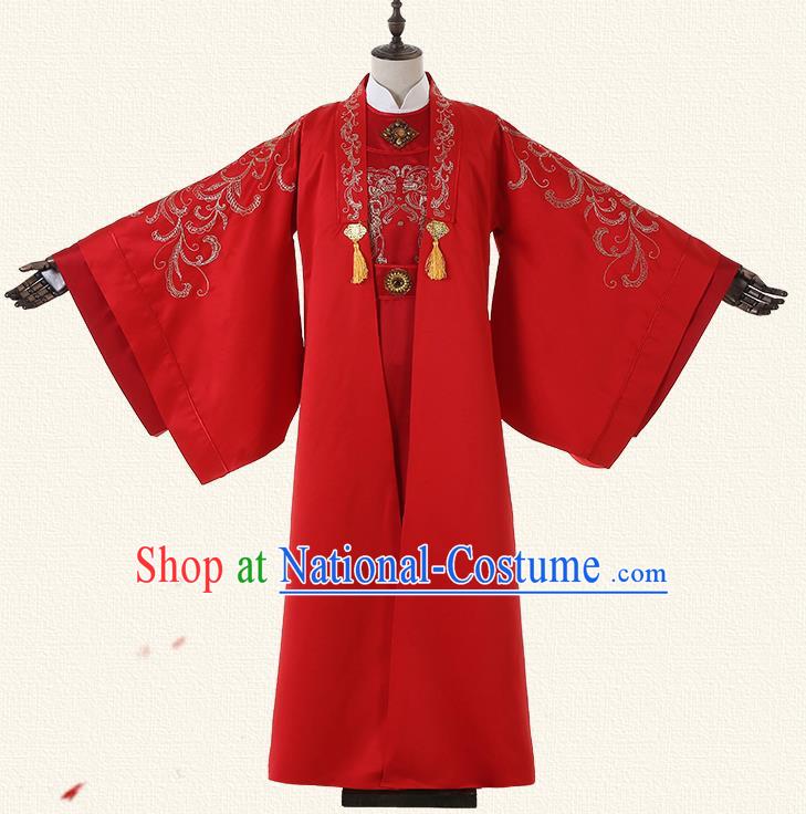 Chinese Han Dynasty Bridegroom Embroidered Costume Ancient Emperor Wedding Clothing for Men