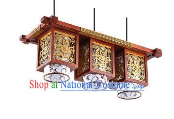 Traditional Chinese Wood Carving Hanging Ceiling Palace Lanterns Handmade Three-pieces Lantern Ancient Lamp