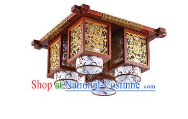 Traditional Chinese Wood Carving Hanging Ceiling Palace Lanterns Handmade Four-pieces Lantern Ancient Lamp