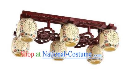 Traditional Chinese Porcelain Carving Hanging Ceiling Palace Lanterns Handmade Six-pieces Lantern Ancient Lamp